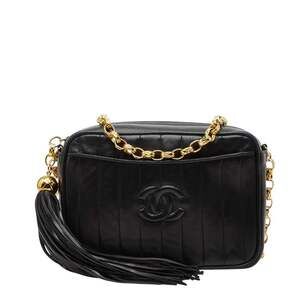 CHANEL Black Lambskin Leather Logo Shoulder Bag